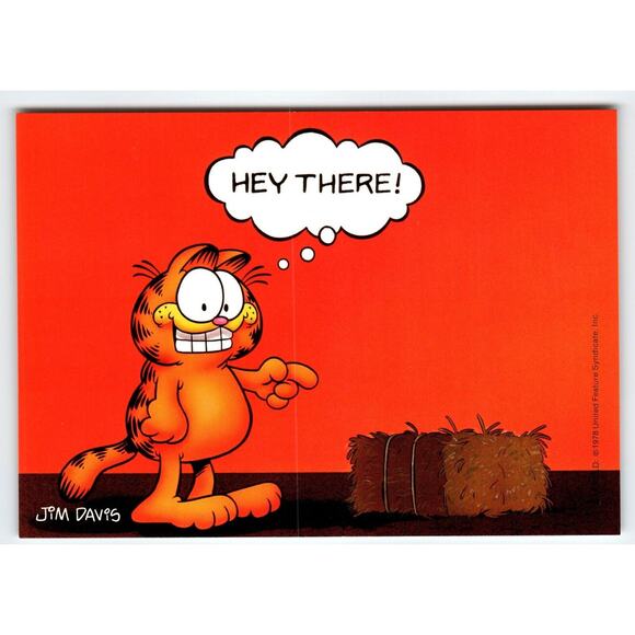 Garfield Cat Postcard Hey There Hay Jim Davis Comic Orange Tabby 1978 Cartoon - Picture 1 of 2